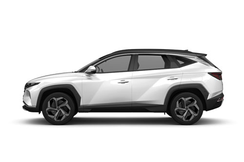 zu sehen ist ein weißer Hyundai TUCSON Hybrid