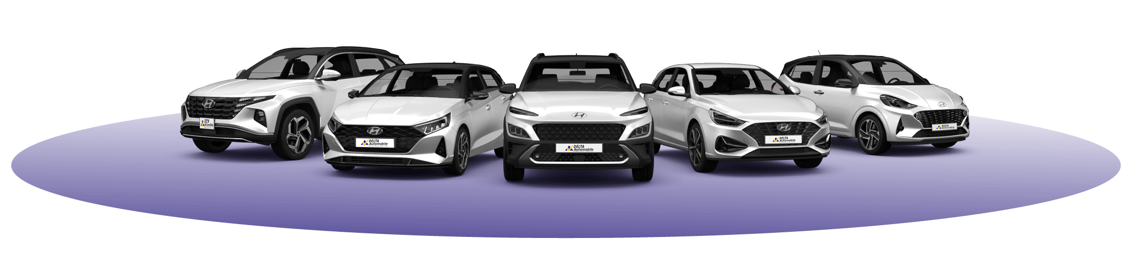 zu sehen sind verschiedene weiße Hyundai Modelle bei Automobile Delta