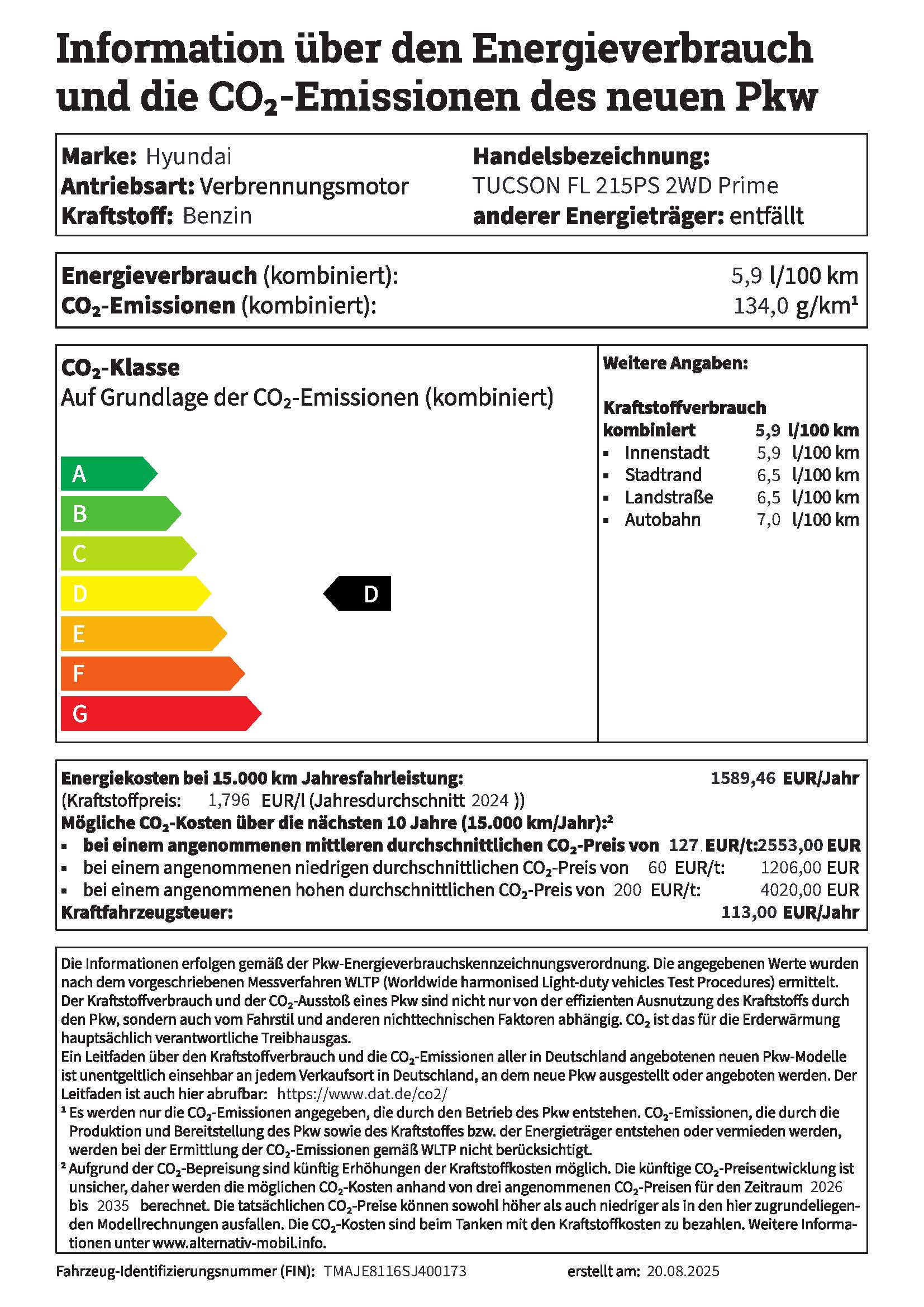 Informationen über den Energieverbrauch